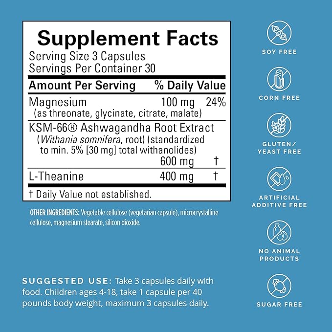 BRAINMD Dr Amen Calm My Brain - 90 Vegan Capsules - Fast-Acting Formula with Magnesium Ashwagandha &amp L-Theanine - 30 Servings