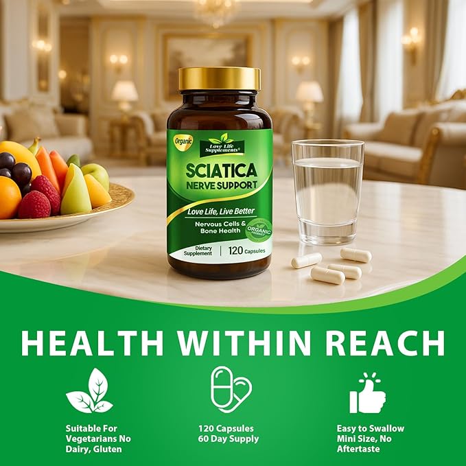 Sciatic Ner-ve Rel-ief Natural Ingredients Rich in Vitamins Nutritional Support Supplement Capsules for Sciatica Soothe &amp Comfort Hand Finger Waist Buttock Leg Foot 120 Capsules