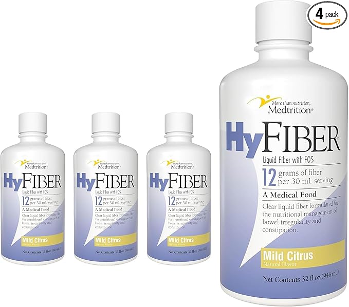 Medtrition HyFiber Daily Liquid Fiber for Regularity and Soft Stools 12 Grams Soluble Fiber 32 fl oz 4 Pack
