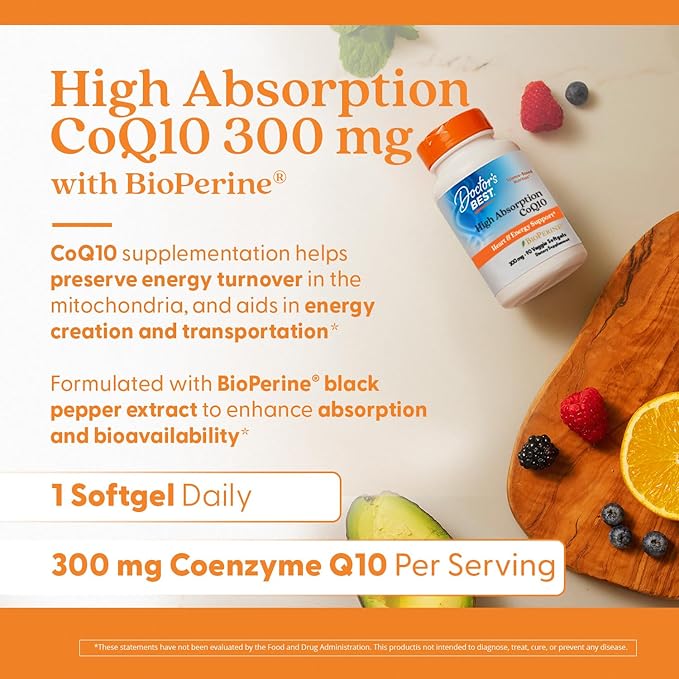 Doctor's Best High Absorption CoQ10 300mg with BioPerine Supplement - Coenzyme Q10 Softgels for Heart Health &amp Antioxidant Support CoQ10 300 mg for Women &amp Men Non GMO - 90 Veg Softgels