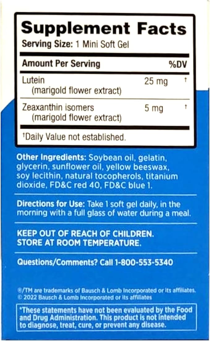 Bausch + Lomb Ocuvite Blue Light Lutein 25mg Lutein &amp Zeaxanthin Supplement 30 Softgels (Pack of 2)