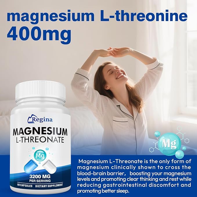 Magnesium L-Threonate Capsules Magnesium Supplement for Women and Man for Memory and Brain Focus for Sleep Cognitive Health Supplement Non-GMO 60 Vegetarian Capsules