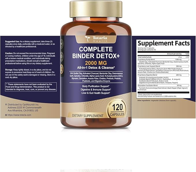 2Pack 2000MG Complete Binder Detox+ Activated Charcoal Zeolite Bentonite Clay NAC Milk Thistle Probiotic All-in-1 Detox &amp Cleanse Supplement Liver &amp Gut Support 240 Capsules