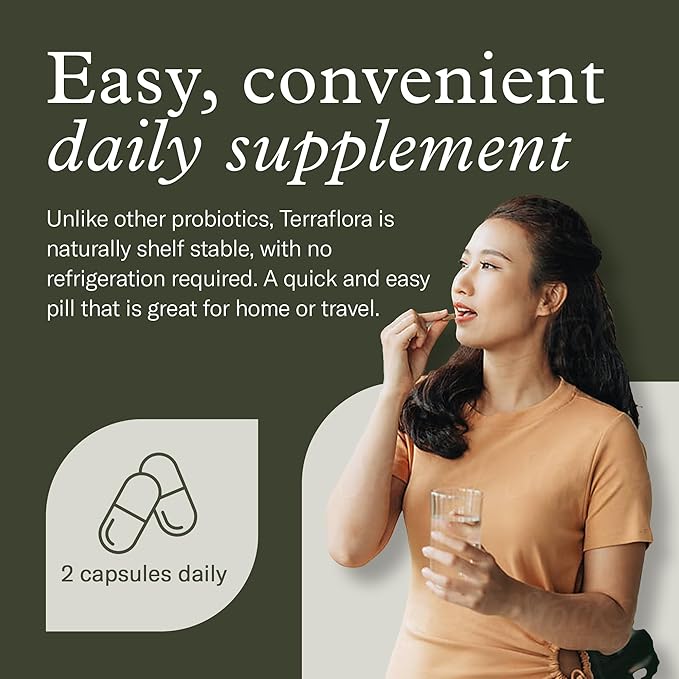 Terraflora Daily Care synbiotic of probiotics and prebiotics for Women and Men 60 ct Soil Based Shelf Stable allergen Friendly Spore Based Supplement Capsules Promote Gut Health by Enviromedica