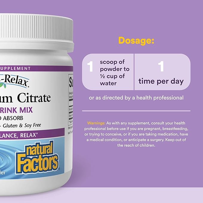 Natural Factors Magnesium Citrate Powder - Body Health Support Supplement for Cellular Support - Magnesium Powder Supplement Aids Muscle Health &amp Relaxation - 8.8 oz (75 Servings) Berry Flavor