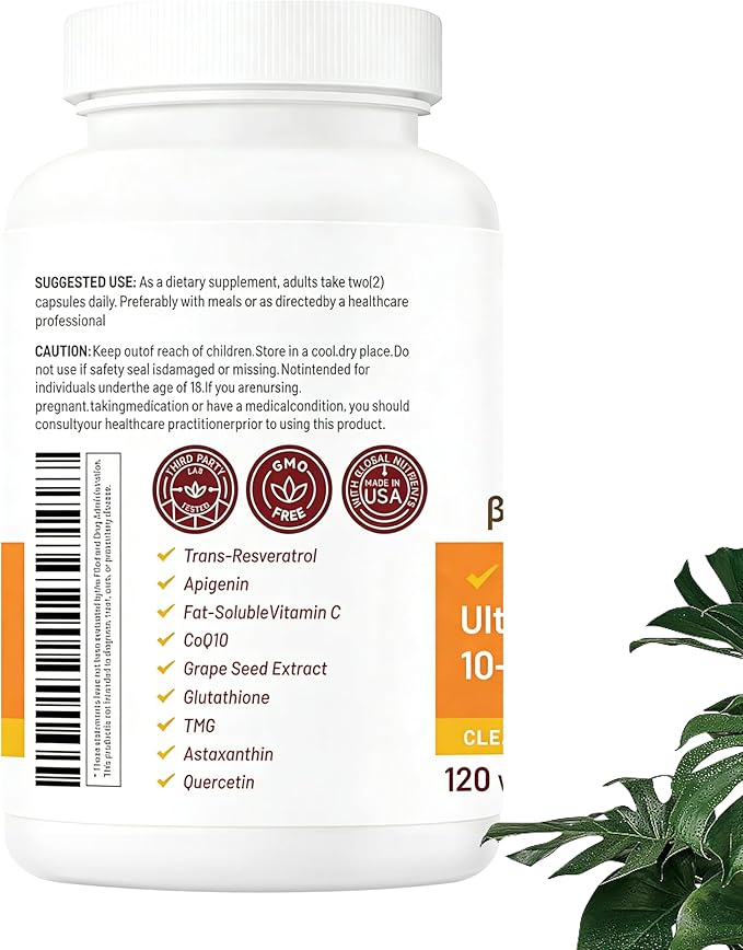 NMN 1000mg per Serving Ultimate 10-in-1 NAD+ Support with Trans-Resveratrol Apigenin CoQ10 Vitamin C 120 Vegetarian Capsules