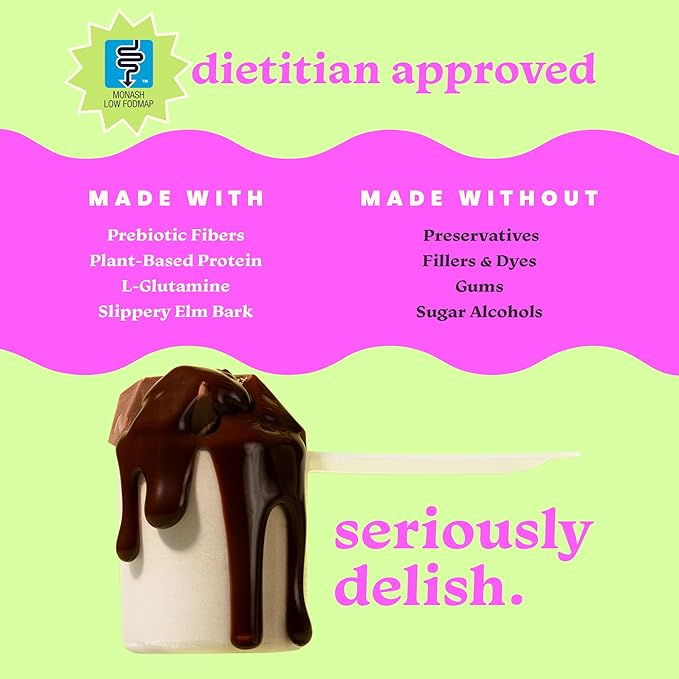 Gut-Friendly Protein Powder for Sensitive Stomachs Low FODMAP 20g Vegan Pea &amp Rice Protein with Prebiotic Fiber Dairy-Free Gluten-Free No Gums or Added Sugar - Chocolate Swirl