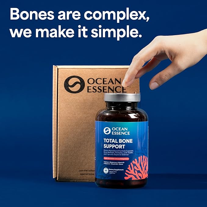 OCEAN ESSENCE Total Bone Support - Plant-Based Algae Calcium Supplement for Supporting Bone Density &amp Strength - for Men &amp Women 35+ - 120 Natural Calcium Capsules - Vitamins for Optimal Healt