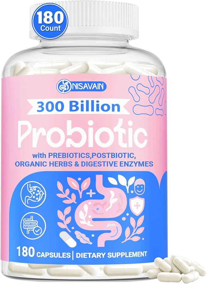 (180 Capsules) Probiotics for Women &amp Men 5-in-1 Probiotic Prebiotic Postbiotic Organic Herbs &amp 16 Digestive Enzymes Blend 300 Billion CFU Complete Gut Health Digestive Health &amp Imm