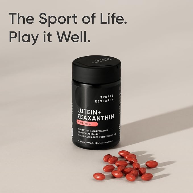 Sports Research® Lutein and Zeaxanthin Capsules - Eye Health Support Supplement Made with Lute-Gen® and Organic Coconut Oil - Vegan Friendly &amp Non-GMO Verified - 120 Veggie Softgels