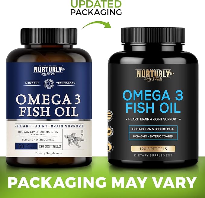 Omega 3 Fish Oil 2000mg 800mg EPA and 600mg DHA - Enteric Coated and Burpless - Supports Brain and Heart - Burpless Non-GMO 3rd Party Lab Tested and NSF Certified - 120 Softgels