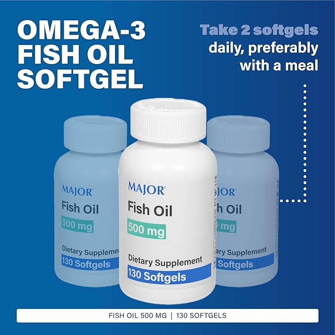 MAJOR Fish Oil 500mg Softgels - Omega-3 Fish Oil Supplement - Dietary Supplement - 130 Count (2 Pack)
