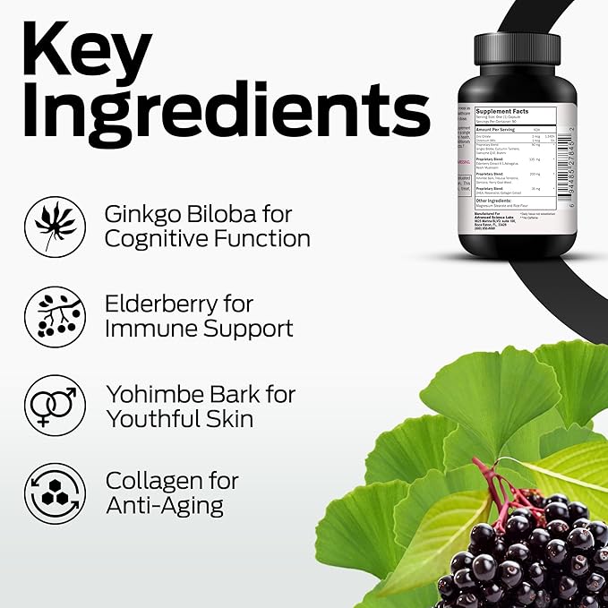Ultra Max Natural Organic 4 in 1 Brain Supplements for Memory and Focus Immune Support Anti-Aging Dietary Supplements