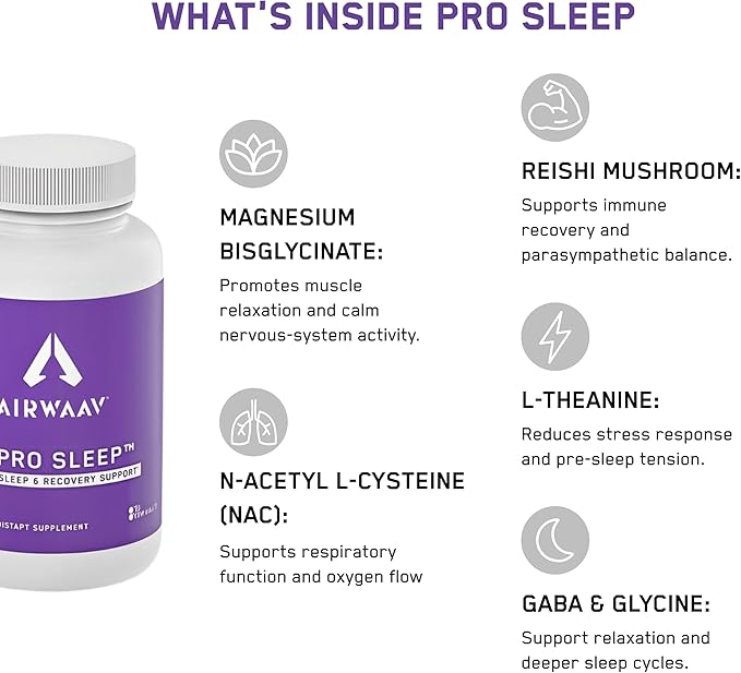AIRWAAV Pro Sleep – Melatonin-Free Nighttime Recovery Supplement | Magnesium Bisglycinate | Helps You Relax Naturally Support Deep Sleep Cycles &amp Wake Up Clear | Non-GMO 60 Capsules
