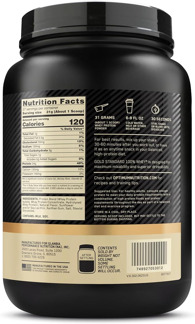Optimum Nutrition Gold Standard 100% Whey Naturally Flavored Protein Powder Vanilla 1.9 Pound (Packaging May Vary)