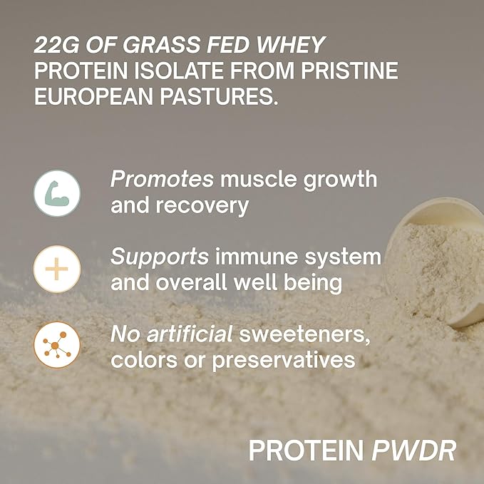 PWDRS Protein Powder | 100% Grass-Fed Whey Protein Isolate | 22g of Protein No Added Sugar | Non-GMO Gluten Free No Sucralose All Natural | 1.25 lbs (Chocolate Milk)