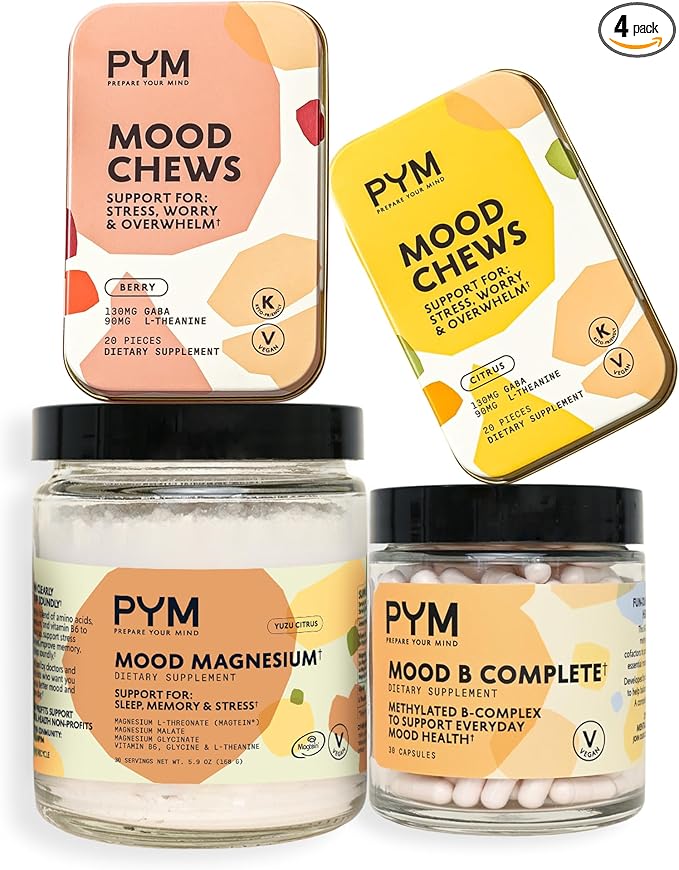 PYM Oxytocin Bundle – Citrus &amp Berry Chews Magnesium Powder &amp Vitamin B Complex Supplement – Natural Stress &amp Mood Support