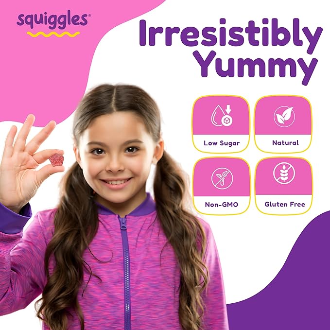 Squiggles Sniffle Berries Elderberry Gummies with Bee Propolis &amp Echinacea Kids Immune Booster Propolis Gummies for Health Toddler Vitamins for Immune Support Tasty Chewy Gummy (100 Count)