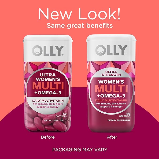 OLLY Ultra Strength Brain Softgels Nootropic Supports Healthy Brain Function Memory Focus &amp Ultra Women's Multi Softgels Overall Health and Immune Support Omega-3s Iron Vitamins A D