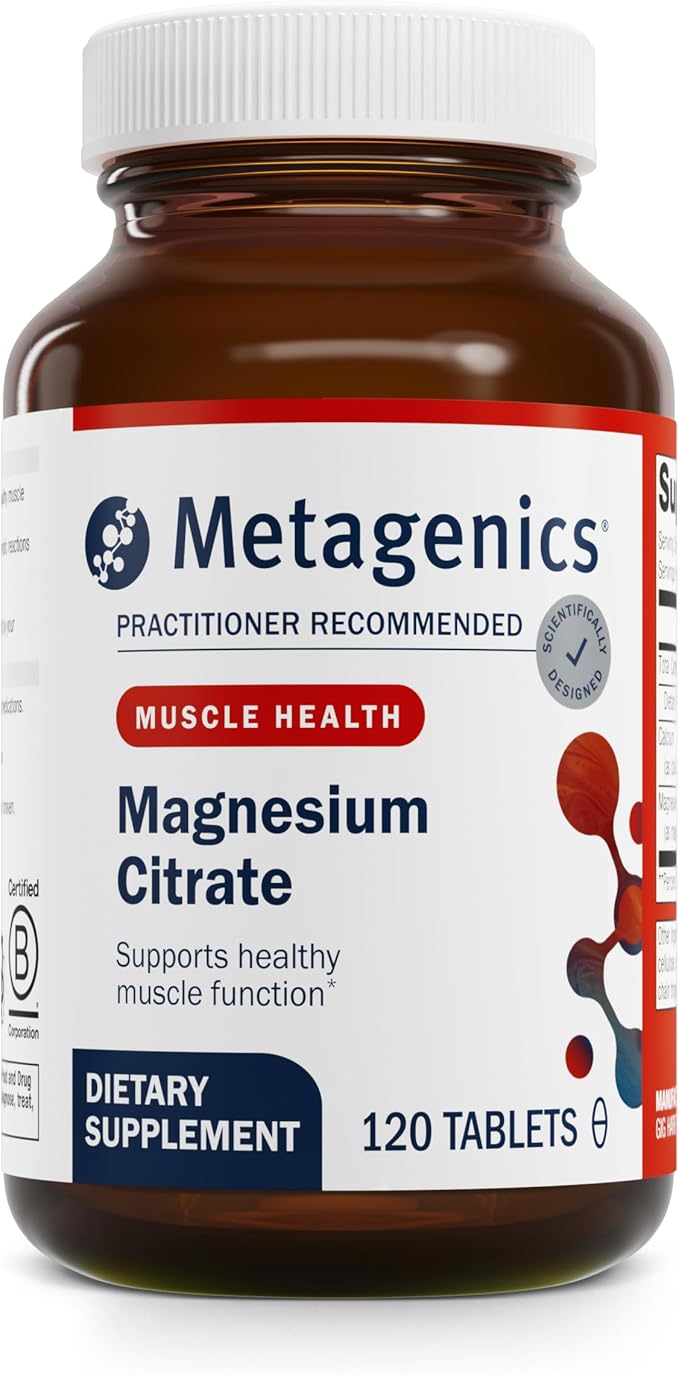 Metagenics Magnesium Citrate - 300 mg Magnesium &amp 60 mg Calcium Supplement - with Chelated Minerals - Supports Muscle &amp Bone Health - Non-Gluten &amp Vegetarian - 120 Count