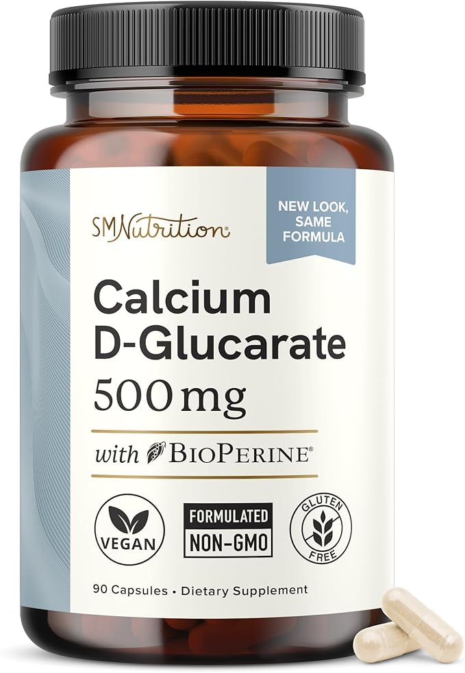Calcium D-Glucarate | 500MG | CDG for Liver Detox and Cleanse Hormone Balance and Menopause Support | Calcium Supplement | Vegan Non-GMO Third-Party Tested | 90 Capsules (3-Month Supply)