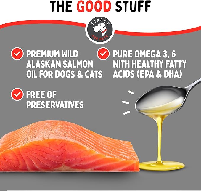 Wild Alaskan Omega-3 Blend Pollock + Salmon Oil for Dogs &amp Cats (16oz). 100% Pure Fish Oil Supplement with EPA &amp DHA for Joints Skin &amp Coat Itching Shedding Immune &amp Heart. Tasty &