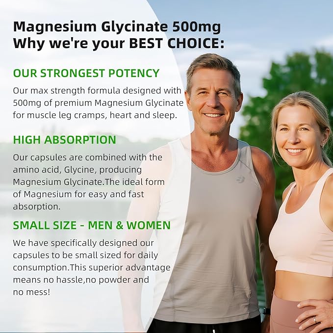 Magnesium Glycinate Supplement 500mg High Absorption Dietary Supplement Softgels for Sleep Muscle Heart Support Gluten Free Non GMO 180 Capsules 90 Day Supply