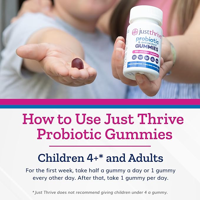 Just Thrive Probiotic Gummies - Kids Men and Womens Probiotic - for Digestive and Overall Health 30 Count