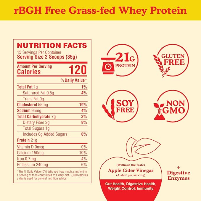 BBfL Grass-Fed Whey Protein Shake – 21g rBGH-Free Protein Turmeric + Curcumin 95% + Ceylon Cinnamon Apple Cider Vinegar Prebiotics Digestive Enzymes Supports Inflammatory Response – All-in-One Sh