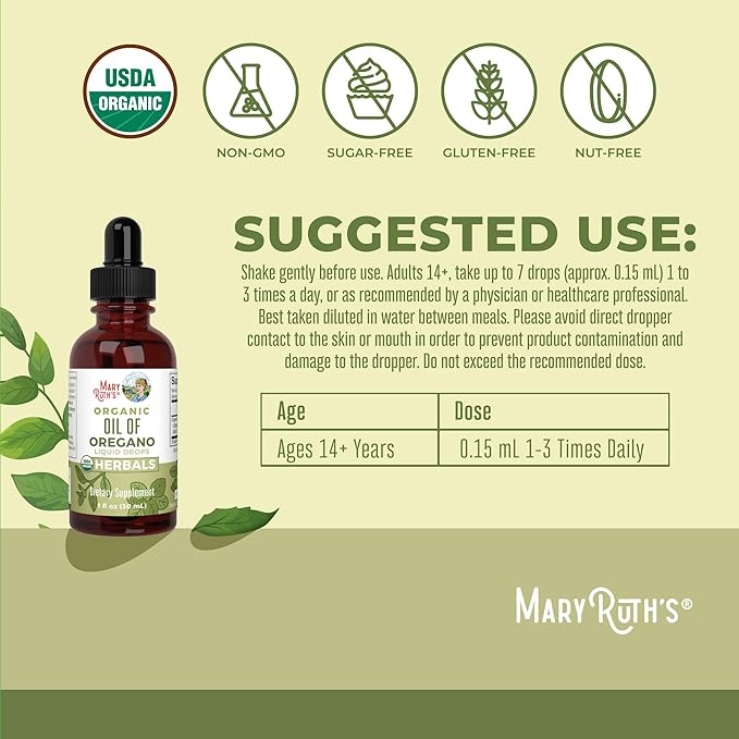 MaryRuth's Probiotic (Unflavored) &amp Oil of Oregano Drops| USDA Organic Clean Label Project Verified® | Vegan Non-GMO Sugar-Free | Immune Support Antioxidant &amp Digestive Health
