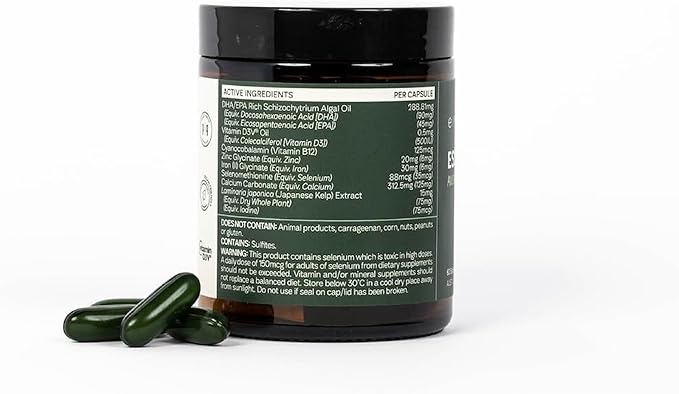 Essential 8 | Multivitamin for Energy &amp Immunity Support | 8 Essential Nutrients | Calcium Vitamin B12 Omega3 Zinc Iron Vitamin D &amp More | Non-GMO Vegan GF | 30 Servings (60 Softgel Cap