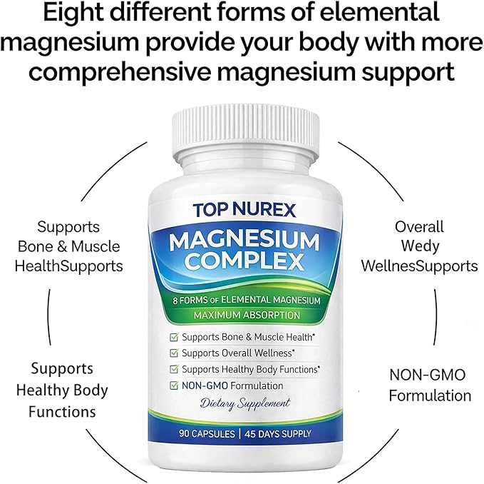 Top Nurex Magnesium Complex Ultra for Women 1000mg – 8 Elemental Magnesium Blend with Glycinate Citrate Malate &amp Taurate High Absorption Magnesium Supplement for Daily Wellness Vegan Non-GMO