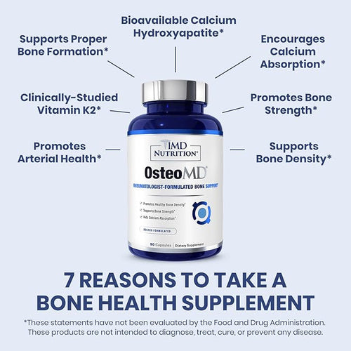 1MD Nutrition OsteoMD for Comprehensive Bone Support | with Calcium Hydroxyapatite Vitamin D3 &amp K2 | 180 Capsules (2-Pack)