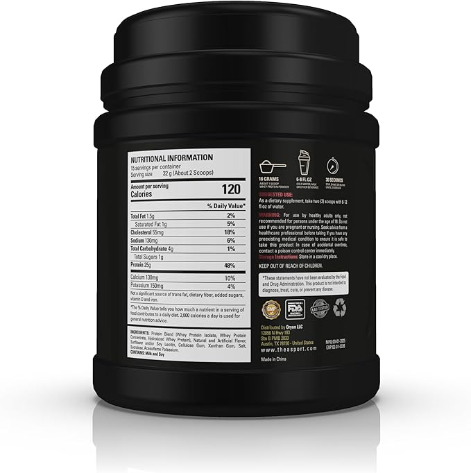 Whey Protein Isolate Vanilla Flavor 25g Protein Zero Sugar Gluten Free 1.1 lbs