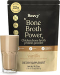 SAVVY Bone Broth Power Vanilla Protein Powder – 22g Protein 12g Collagen Glutamine MCTs – Bone Broth for Muscle Joint Digestive &amp Skin Health – Dairy-Free Keto – 560g (16 Servings)