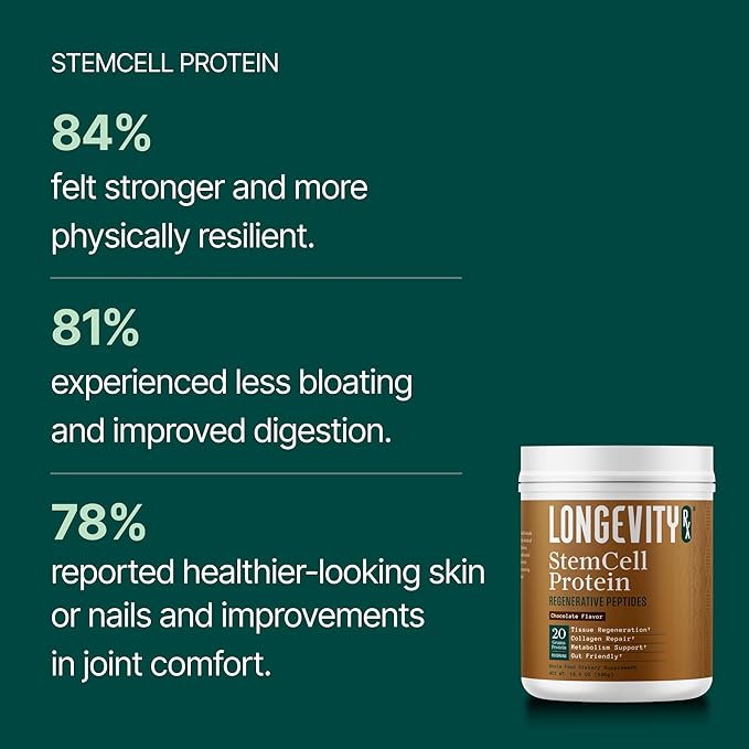 Stem Cell Protein Powder Chocolate – Bone Marrow &amp Bone Broth Protein Bacillus Subtilis AB-22 Natural Peptides – Cellular Recovery – 30 Servings