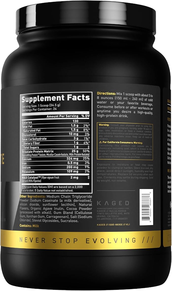 Kaged Whey Protein Isolate Elite Powder | Cookies &amp Cream | Whey Casein &amp Milk Protein Blend | Post Workout Recovery Drink | Supports Muscle Building | Supplements for Men &amp Women | 2 lb