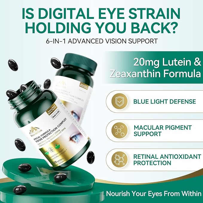 Lutein 20mg with Zeaxanthin Supplement | 6 in 1 Vision Protection Complex for Eye Health Macular &amp Blue Light Support | 120 Softgels - 4 Month Supply | Non-GMO Gluten Free