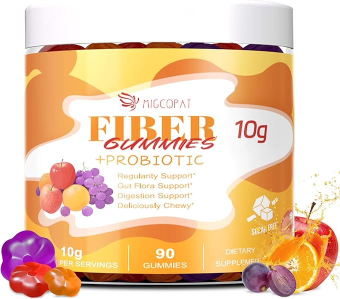 10G Fiber Gummies with Probiotics Fiber Supplement with 30 Billion CFU Probiotics Blend ACV Vitamin C Inulin - Support Digestive Health - No Sugar Added - Fruit Flavored - 90 Count