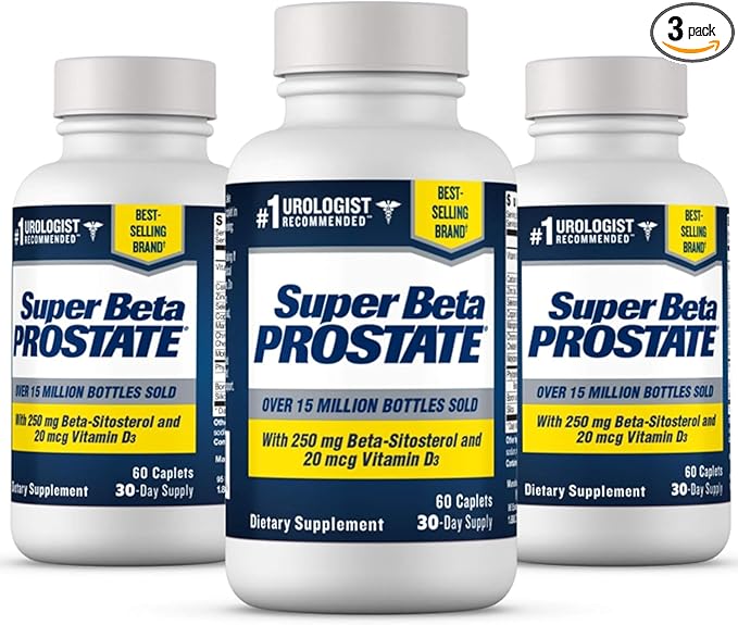 SUPER BETA PROSTATE Support Supplement for Men's Health - Reduce Bathroom Trips Promote Sleep Better Bladder Emptying &amp Healthy Prostate Beta Sitosterol - 60 Count (Pack of 3)