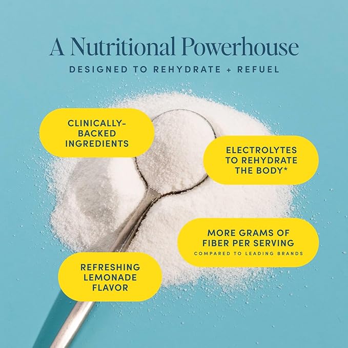 Bio.me Daily Prebiotic Fiber Lemonade with Electrolytes - 7g Per Serving - Soluble Fiber Supplement Powder for Women &amp Men - Digestive Health Gut Health &amp Hydration - Sugar Free - 30 Servings