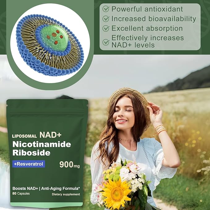Liposomal NAD Supplement with NAD Nicotinamide Riboside Resveratrol 900 MG Boost NAD+ for Cellular Health Anti-Aging Energy Focus - 80 Capsules-44