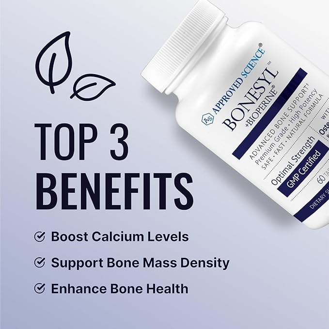 Approved Science Bonesyl - Strengthen Bones Limit Bone Density Loss - Maintain Overall Bone Health - K2 BioPerine and Magnesium - 360 Tablets - Vegan - Made in USA