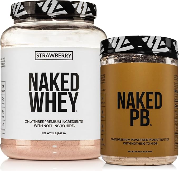 NAKED Strawberry Whey Protein Powder (24 Servings) PB Powdered Peanut Butter 1.5LB (45 Servings) – Grass-Fed Bulk Non-GMO Gluten Free Soy Free Vegan