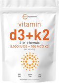 Micro Ingredients Vitamin D3 5000 IU + K2 MK-7 100 mcg 180 Softgels | 2-in-1 Formula | Easy to Swallow Non-GMO