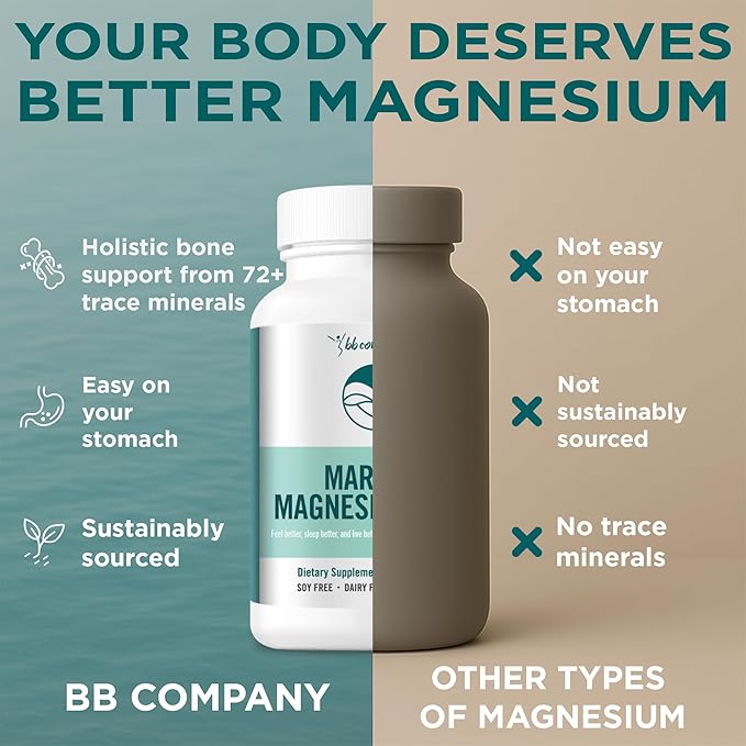 Ocean Magnesium 200mg Aquamin | More Soluble Than Magnesium Glycinate | Whole Food Mag B6 Supplement for Women | Gentle on Stomach &amp Vegan | Sleep Support Calms Nerves &amp Leg Cramps | 60 Ct