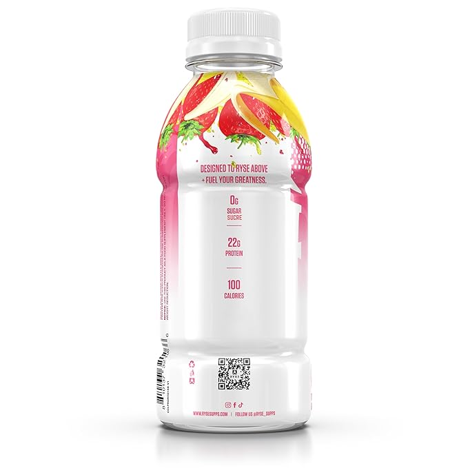 RYSE Clear Protein Drink - Strawberry Banana - 100 Calories 22g Whey Isolate Protein Shake Sugar-Free 0g Fat &amp Lactose-Free - Refreshing Ready-to-Drink Beverage - 16.9 fl oz Bottles (12-Pack)