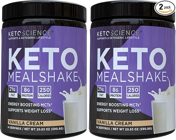 Keto Science Ketogenic Meal Shake Energy Boosting MCTs Supports Weight Loss Keto and Paleo Friendly High Fat with MCTs Vanilla Flavor 28 Servings 2 Pack