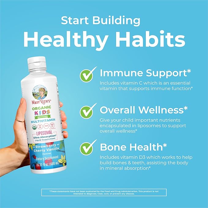 MaryRuth Organics Kids Multivitamin Liposomal | Vegan Sugar-Free Vitamins for Kids | Ages 4+ | 2 Month Supply | 15.22 Fl Oz