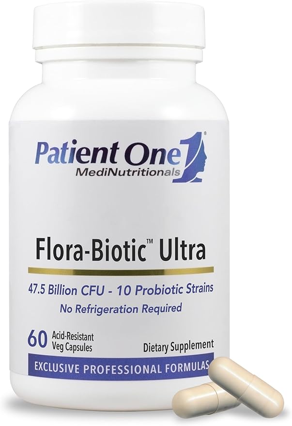 Patient One Flora-Biotic Ultra | Probiotic Supplement to Support Balanced Intestinal Flora* | 47.5 Billion CFU Plus 10 Probiotic Strains | 60 Capsules